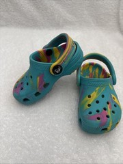 Girls Crocs Kids Marble Tie Dye Clogs Sandals Teal Pink Yellow Marble, C 6