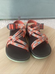 Size 12Y Chaco Kids-Junior Z X/1 Ecotread Sandals Orange/turqoise/gray Strappy