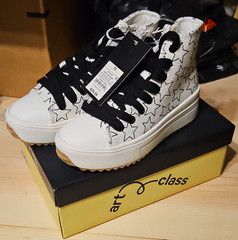art class Unisex Kids High Top Sneakers Star Print Lace-Up Canvas White/Black 13
