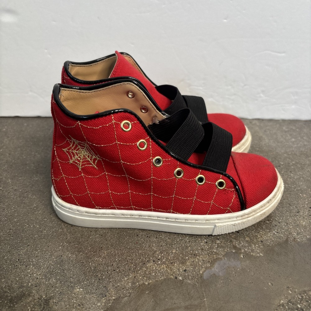 Charlotte Olympia „INCY WEB HIGH-TOPS“ Red Canvas Leather Shoes Kids Sz 27