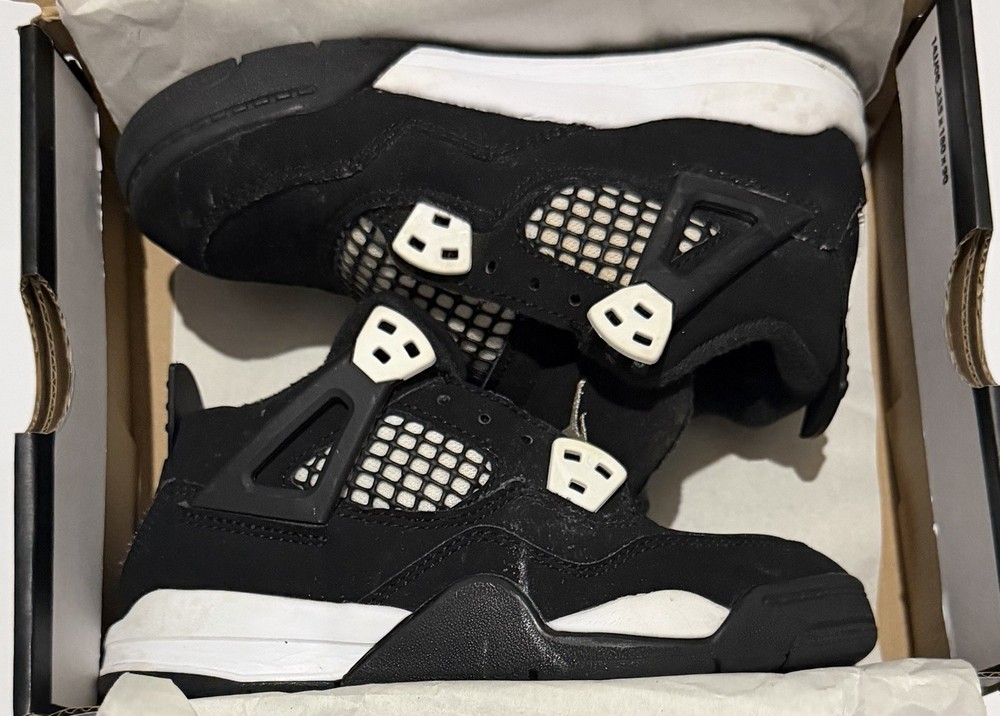 Jordan Air Jordan 4 Retro (PS) Kids Leather Lace-Up Black/White 12C