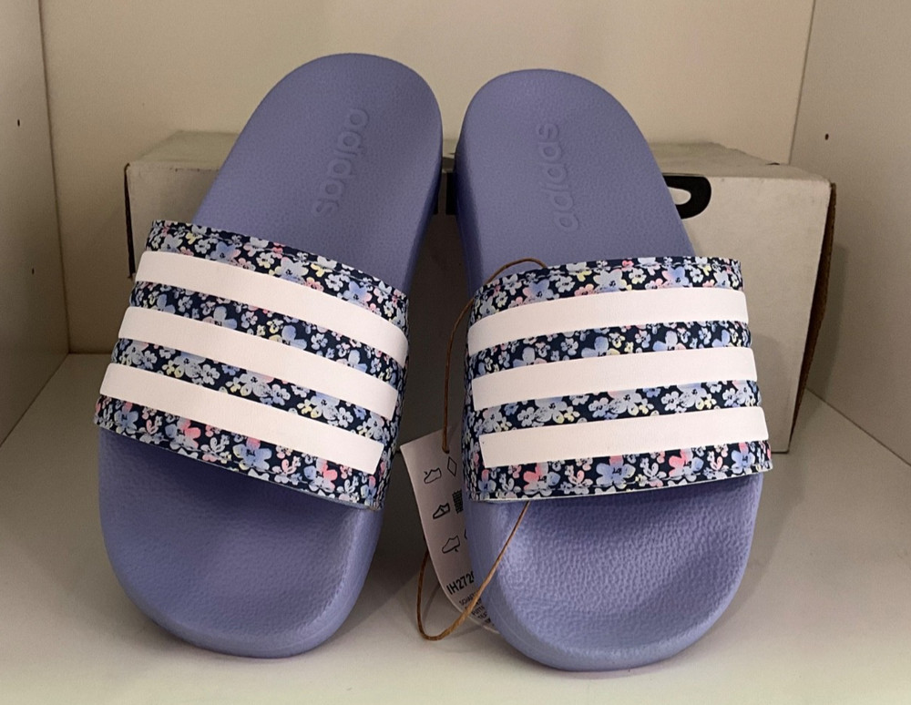 ADILETTE SHOWER KIDS SLIDES SANDALS BLUE FLOWERS