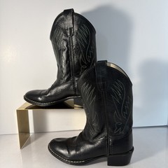 Old West Black Leather Cowboy Boots Youth Size 10 Great Condition