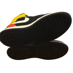 Jordan Black, Red, and Yellow High-Top Sneakers 7Y