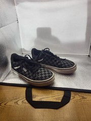 Vans Youth Size 2 Checkerboard Black/Grey Lace Up Shoes Sneakers VG Condition