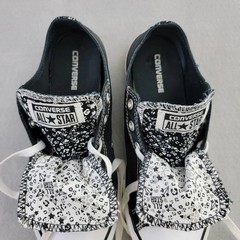 Converse All Star Chuck Taylor J5 Black Canvas Low Top Floral Double Tongue Shoe
