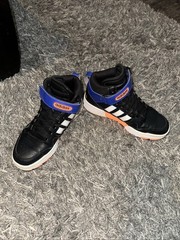 Kid’s Adidas Postmove Mid K Sneaker Size 5 ID7071 Black Blue Orange