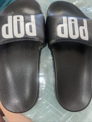 Vtg 2000s Kids Black “ POP” Slides Size 1