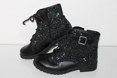 Olive & Edie Drew Combat Casual Boots, #7620982, Black/Spark, Youth US Size 4 Y