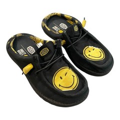 Kids Hey Dude Wally Star Smiley Face Black Yellow Slip On Shoes Size M4 RARE!