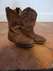 Horse Power HP Boots Kids Size 1 Chocolate Nile Print Cowboy Boots Square Toe