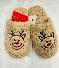 Wondershop Christmas Reindeer Happy Face Fleece Scuff Slippers Childs‘ Sz 11-13