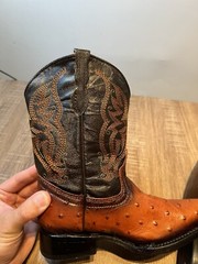 Admirable Ostrich Print Leather Kids Black Brown Cowboy Boots US 13 MEX 20