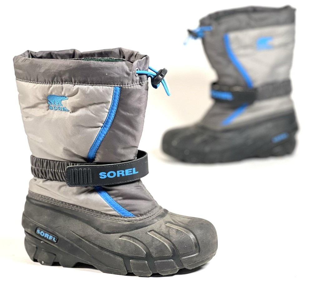Sorel Flurry Grey Blue Removable Liners Snow Boots Youth Sz 3 Style NY1885-078