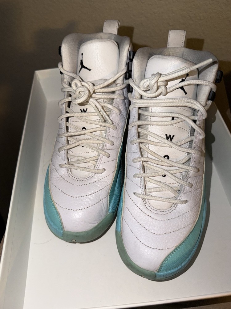 AIR JORDAN 12 RETRO ( GS) White/ Black- Light Aqua 6.5Y Used No Box