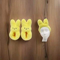 PEEPS Marshmallow Slippers And Headband Fuzzy Yellow Youth Size M (13-1) Easter