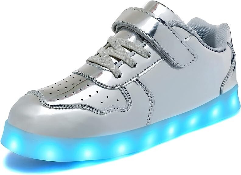 Led Shoes For Kids Usb Charging Light Up Sneakers Glowing Shoe (SILVER) 