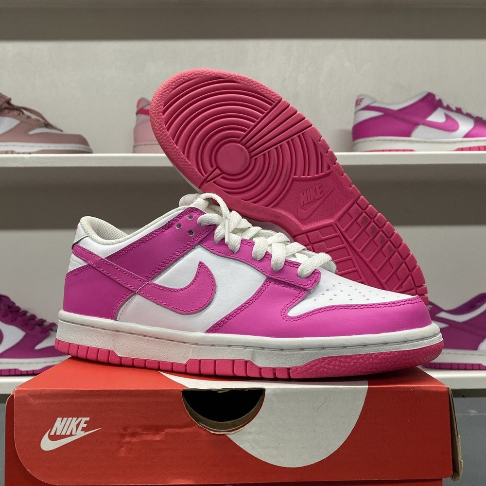 Nike Dunk Low (GS) White Pink Laser Fuchsia Sneaker Shoes FB9109-102 Size 5Y