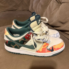 Nike Dunk Low GS Multicolor Camo Canvas Lace-Up Sneakers Youth 7Y, No Box