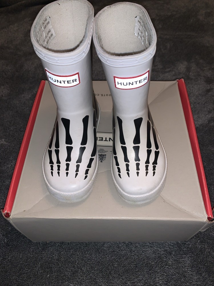 Hunter Kids First Classic Rain Boots Skeleton Print White UK Size 5 US 6