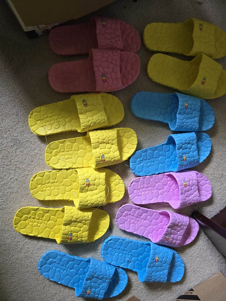 Unisex Kids Slide Sandals US 7 Multicolor Synthetic Open Toe Slip On Flat