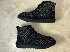 UGG Neumel II Graphic Rainbow Stitch Black Suede Lace Up Boots Kids Size 4 W 5.5