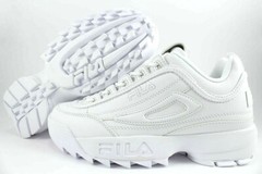 FILA YOUTH DISRUPTOR II LEATHER TRAINERS TRIPLE WHITE FW02936-148 SNEAKER