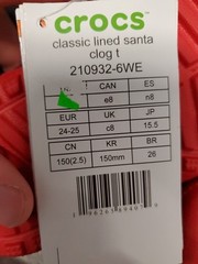 Crocs Classic Lined Santa Clogs Sz C8 8 Childrens Sandals Christmas Holiday