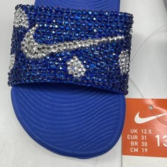 Nike KAWA Slide Blue Silver Grey Bling Rhinestones Kids 13c NWB MODIFIED