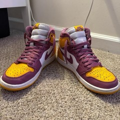 Nike Air Jordan 1 High Top Leather Basketball Sneaker Kids US 8 Purple/Yellow