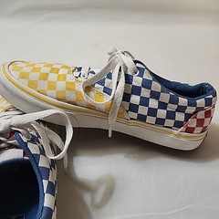 Vans Canvas Low Top Era Tri Checkerboard Skate Shoes Yellow Red Blue Youth Sz 5