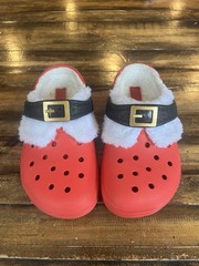 Crocs Classic Lined Santa Claus Clogs Kid Size 3 Slip-On Shoes Christmas Red EUC