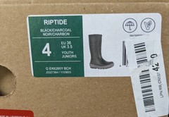 Kamik Riptide Waterproof Rain Boots, Black/Charcoal, Big Kids 4 M