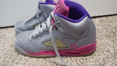 Air Jordan 5 Retro GS Cement Grey Pink and Purple Youth Size 7 (Women’s 9)