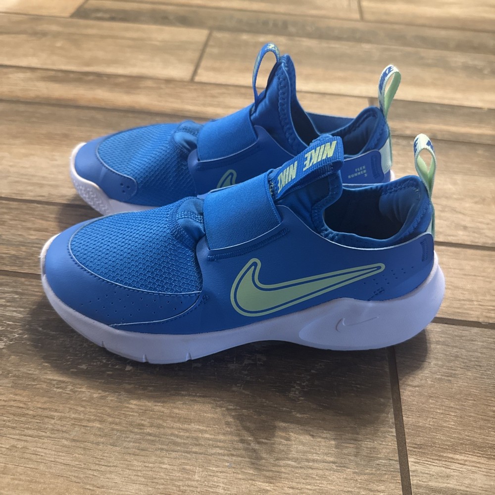 Nike Flex Runner 3 Blue Yellow Kids Sneakers US 4.5Y FN1294-400 Mesh Slip On