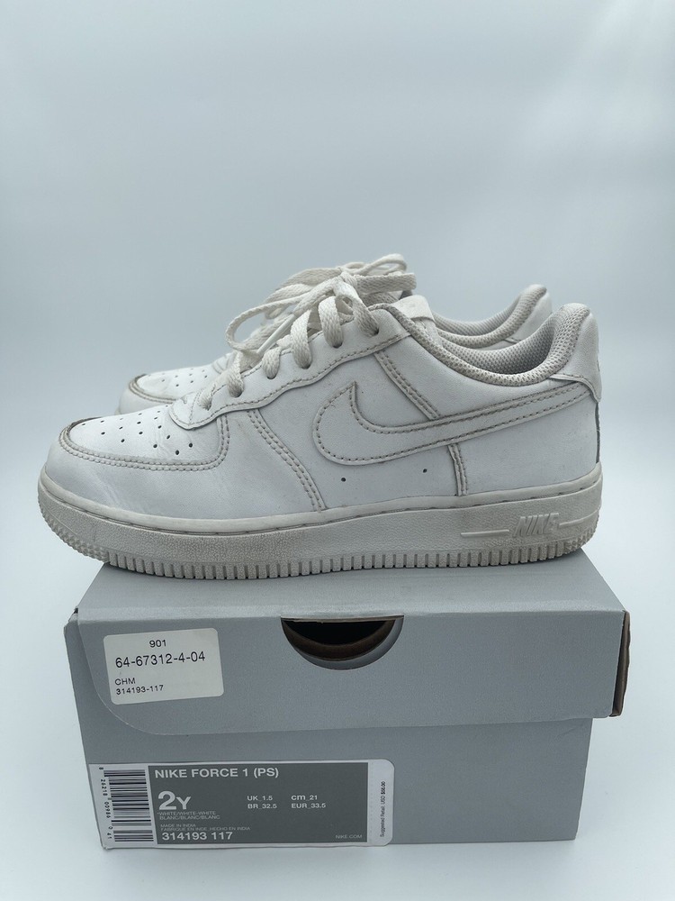 Nike Air Force 1 Low Triple White Shoes Sneakers af1 314193-117 Youth 2Y