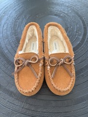 J Crew Crewcuts Suede Faux Shearling Moccasin Slippers Warm Kids Youth Sz 12