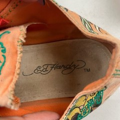 Ed Hardy Kids Youth Size 3 Low Rise Laceless Sneakers Love Slowly Skull Orange