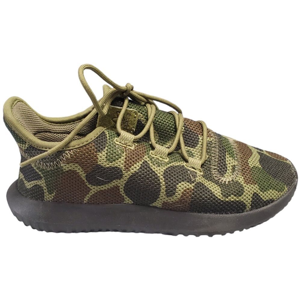 adidas Tubular Shadow Sneakers Kids Size 3 Green Camo Knit Athletic Lace Up