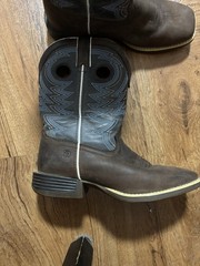 Kid’s 8” Durango Western Boot, Sz 4 M, Brown/denim Blue