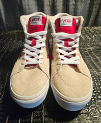VANS Sk8-Hi Kids High Top Suede Sneakers Beige/Red/White US 5 New