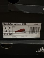Youth Size 7 adidas RapidaRun Laceless Knit Shoes Solar Red / Black D97562 NEW