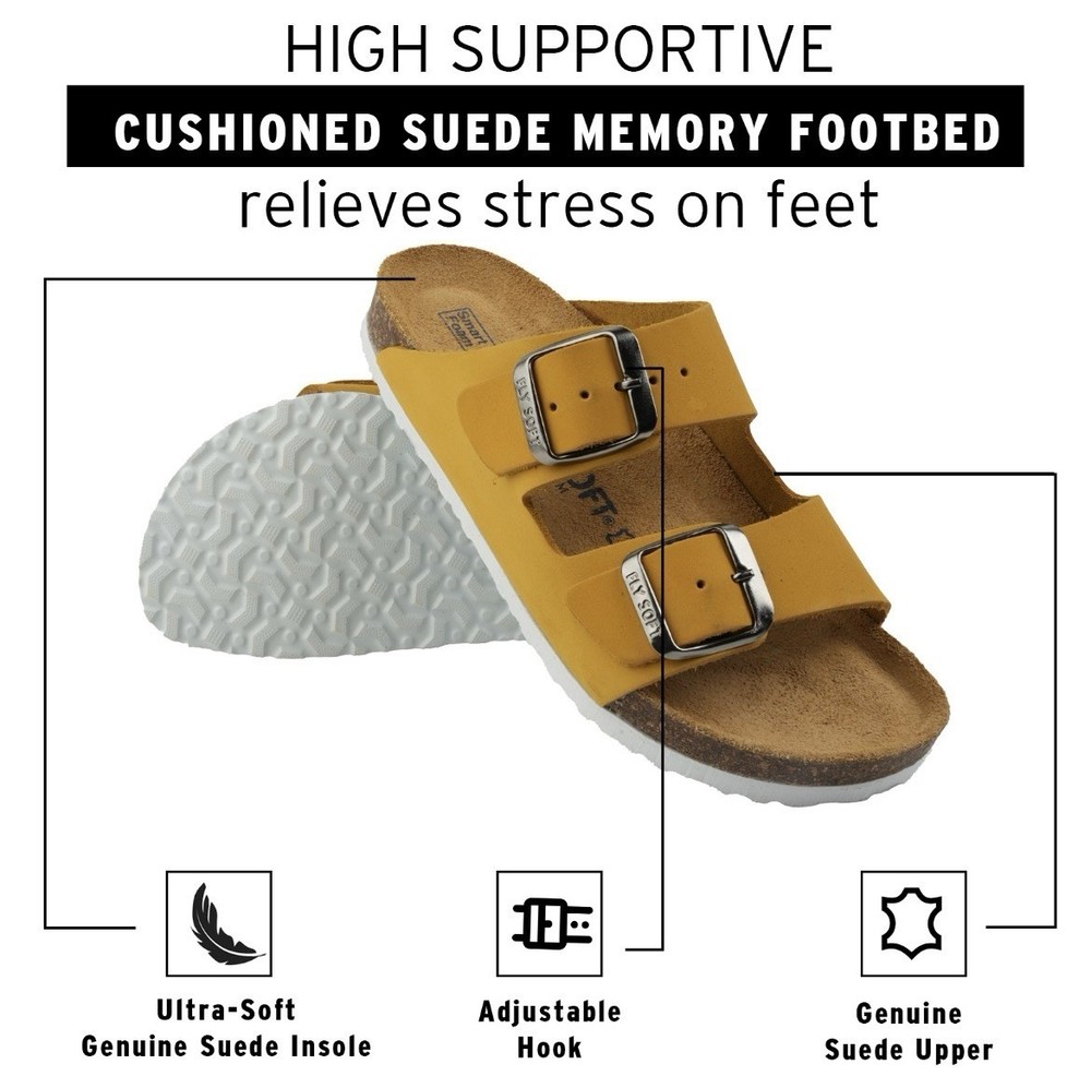 Yellow Buckle Thong Sandal for kids, Anti-Slip Sole, Cork Insole, Leather Upper