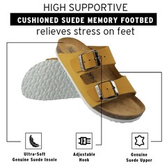 Yellow Buckle Thong Sandal for kids, Anti-Slip Sole, Cork Insole, Leather Upper