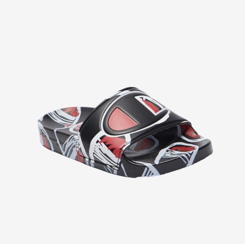 NIB Champion IPO Comic Slides Sz 5 Black / White / Red