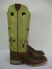 ARIAT KIDS RANCHERO LIME GREEN BROWN CAMO CROSS COWBOY WESTERN BUCKAROO BOOTS 8