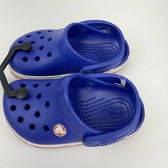 CROCS Kids Crocband Clogs Blue Orange Striped Midsole SlipOn Sandals Size C6 NEW