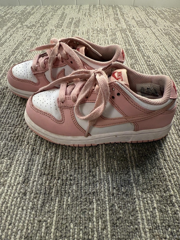 Nike Dunk Low Top Shoes Kids Size 11C Pink White Leather Sneakers HV0930-100