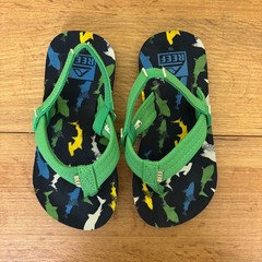 REEF Little Ahi Water-Friendly Flip-Flops Green Shark Kids Size 10 Summer Beach