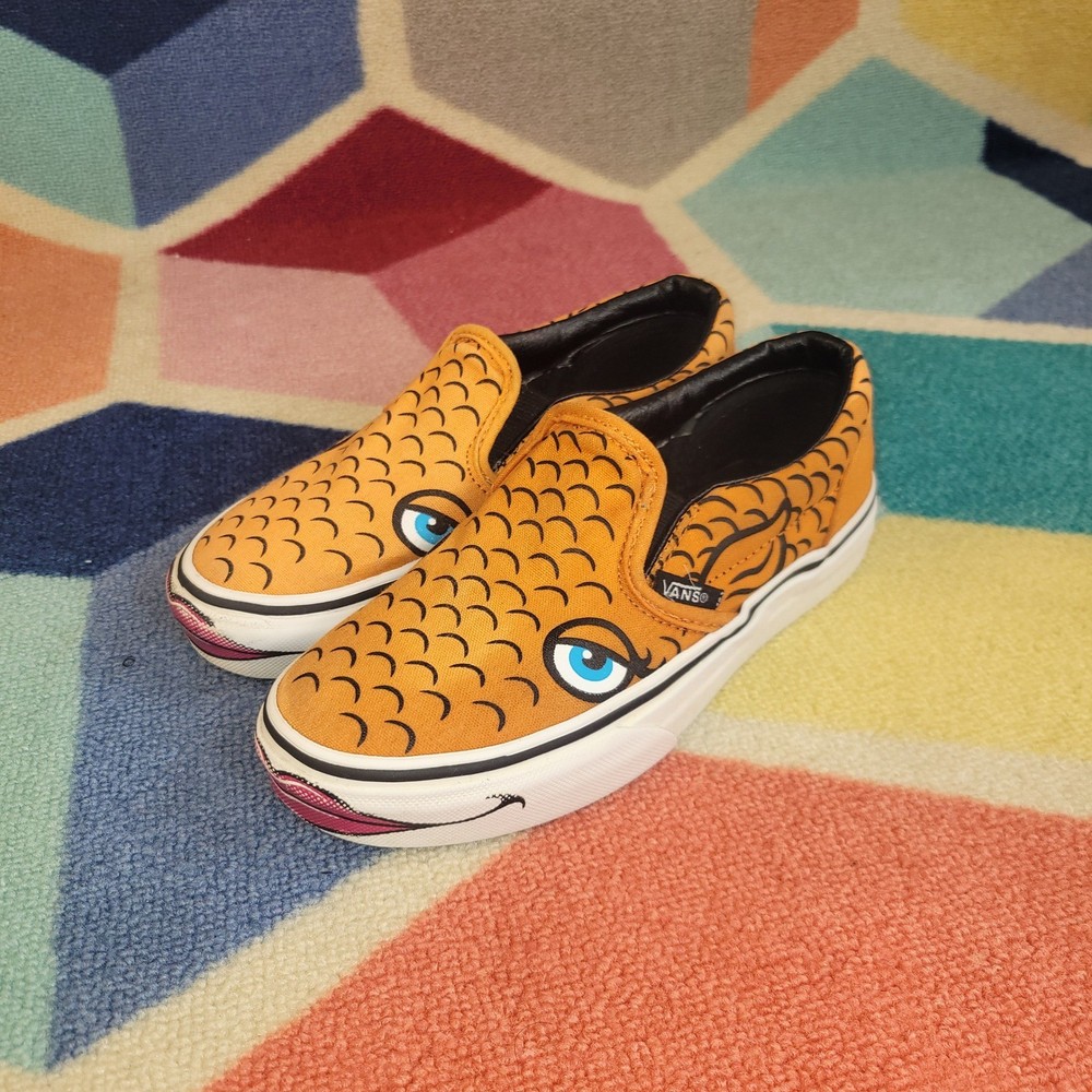 Vans Classic Slip-On Fish Scale Orange Blue Kids Size 1.0 Sneakers